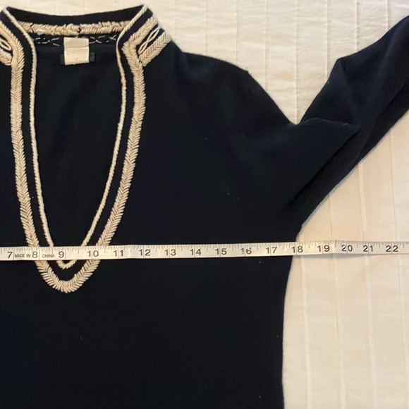 J Crew navy wool tunic style sweater with tan trim - Picture 8 of 9